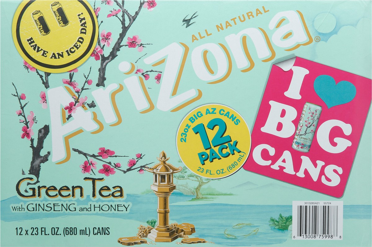 slide 7 of 14, AriZona 12 Pack with Ginseng and Honey Green Tea 12 - 23 fl oz Cans - 12 ct, 12 ct; 23 fl oz