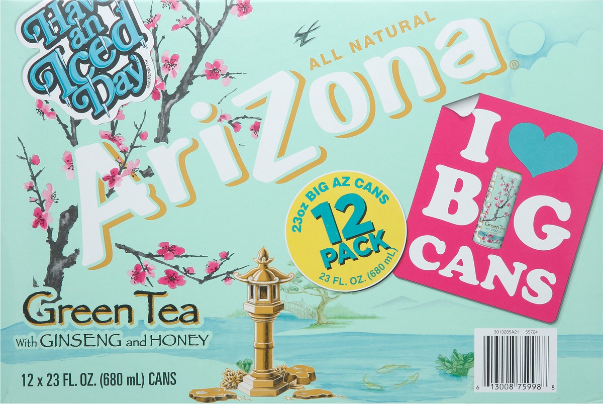 slide 13 of 14, AriZona 12 Pack with Ginseng and Honey Green Tea 12 - 23 fl oz Cans - 12 ct, 12 ct; 23 fl oz