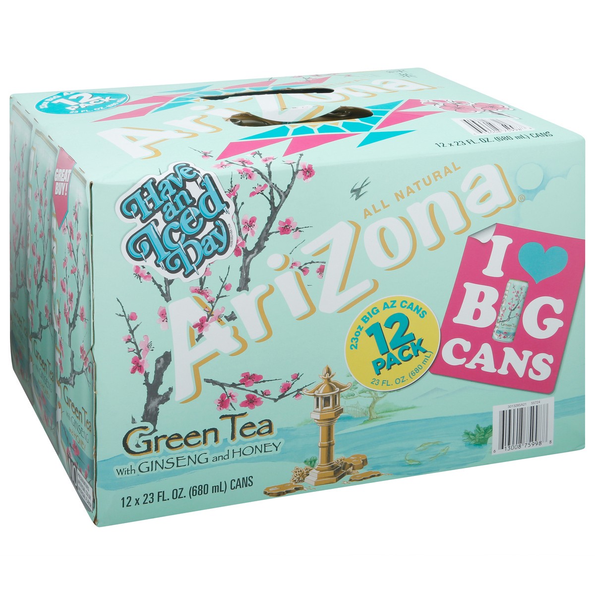slide 11 of 14, AriZona 12 Pack with Ginseng and Honey Green Tea 12 - 23 fl oz Cans - 12 ct, 12 ct; 23 fl oz