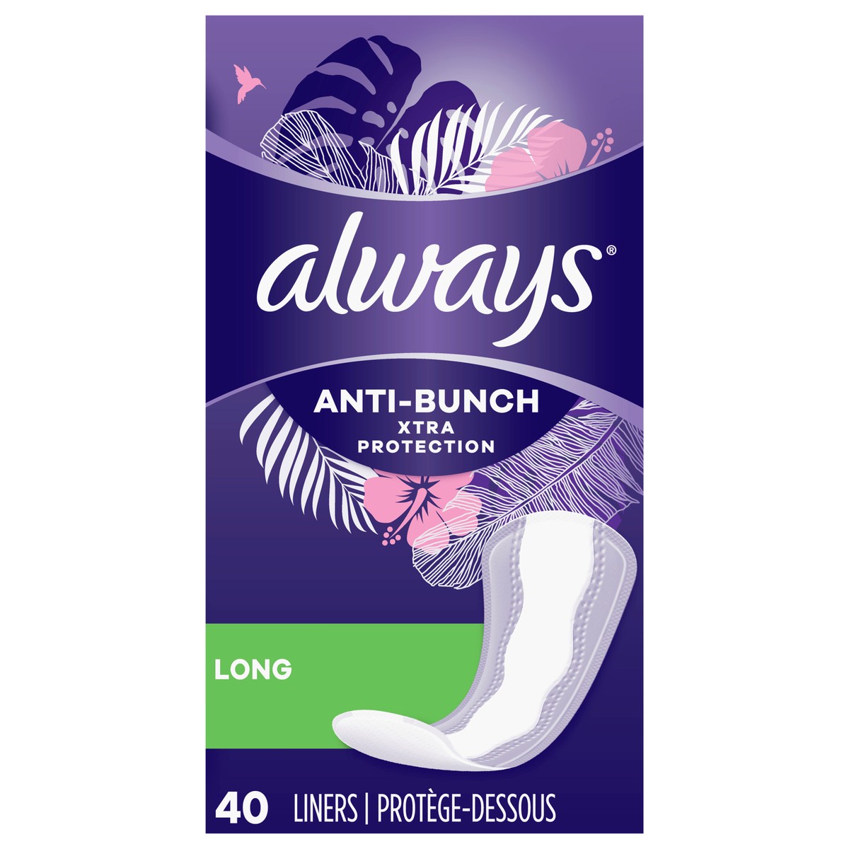 slide 7 of 8, Always Anti-Bunch Xtra Protection Daily Liners Long Unscented, Anti Bunch Helps You Feel Comfortable, 40 Count, 1 ct