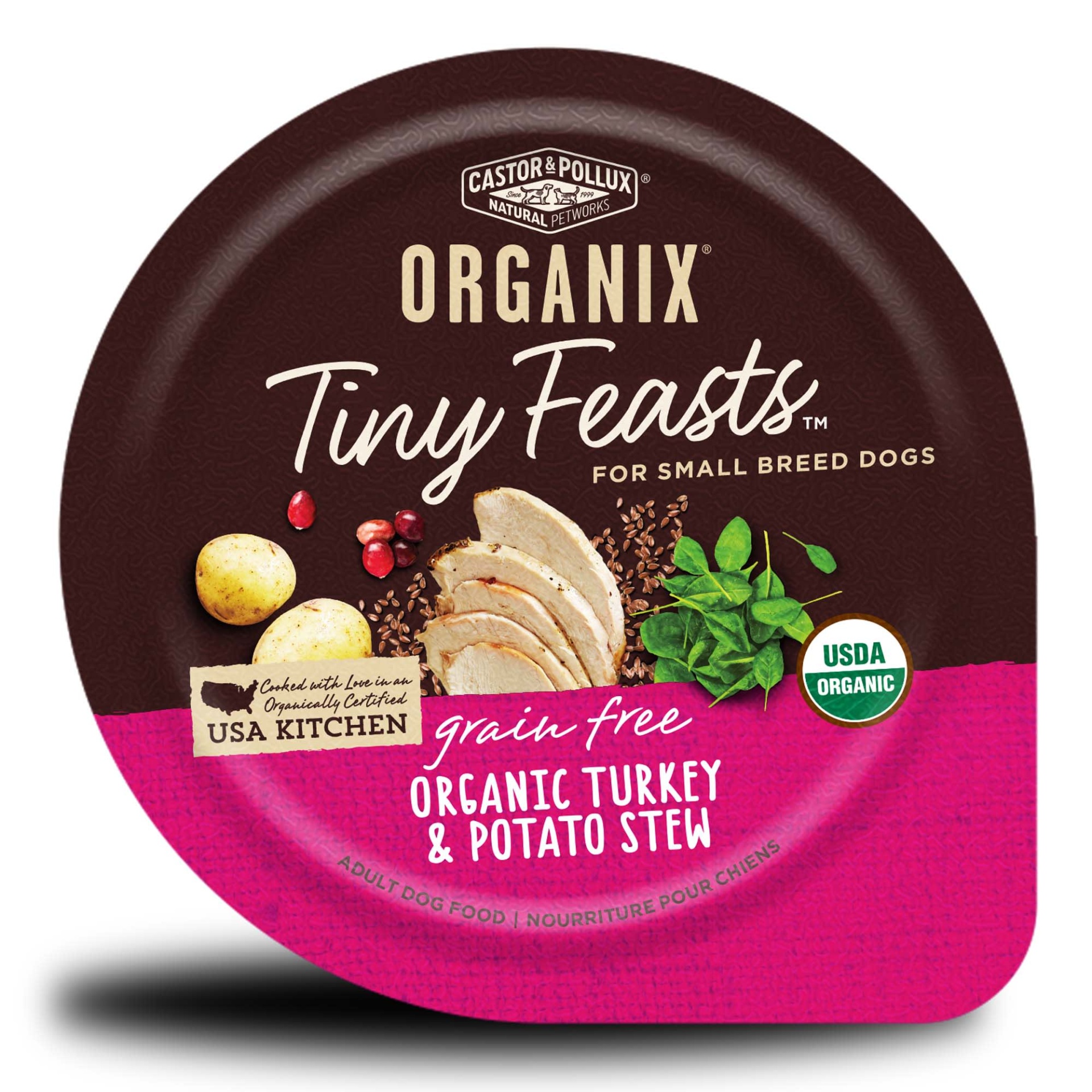 slide 1 of 1, Castor & Pollux Organix Tiny Feasts Grain Free Small Breed Dog Food - Organic Turkey & Potato Stew, 3.5 oz