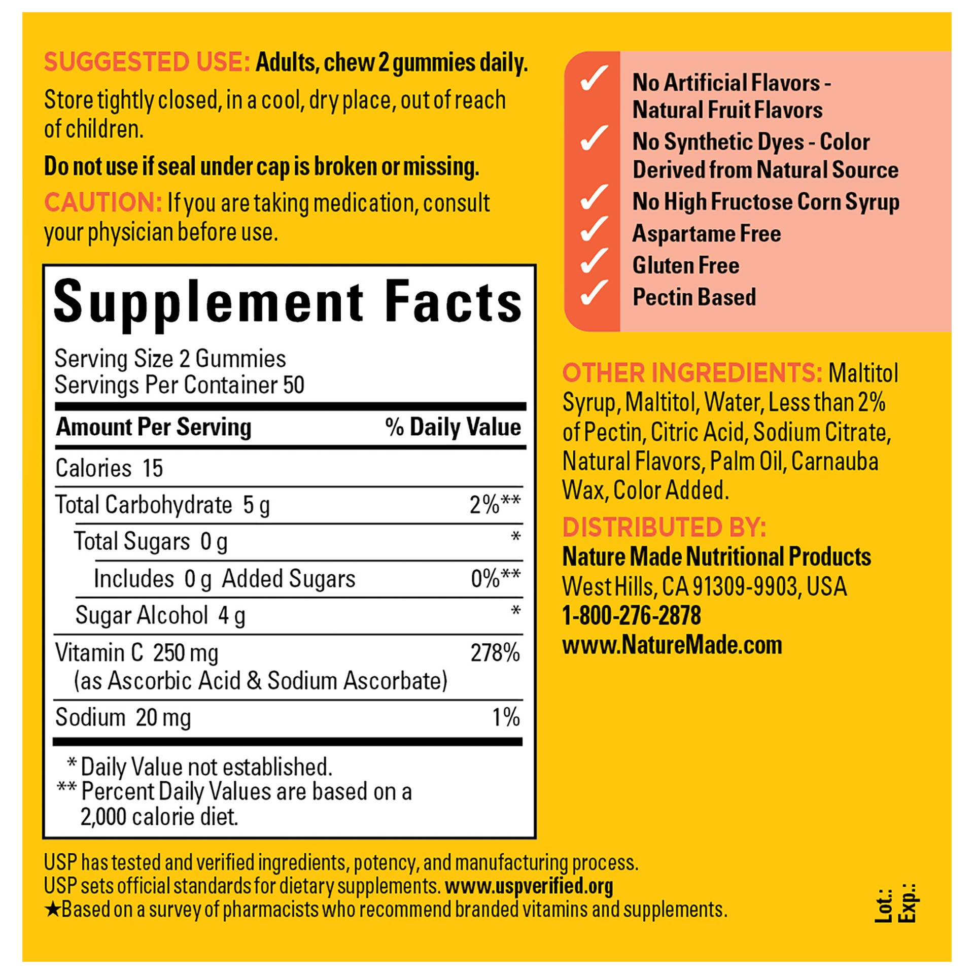 slide 7 of 8, Nature Made Zero Sugar Vitamin C Gummies, Sugar Free Gummies, 100 Count, 100 ct