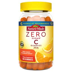 Nature Made Zero Sugar Vitamin C Gummies 250 mg per serving, Immune & Antioxidant Support, Aspartame Free, 100 Sugar Free Gummies, 50 Day Supply