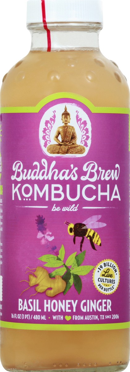 slide 5 of 13, Buddha's Brew Basil Honey Ginger Kombucha - 16 oz, 16 oz