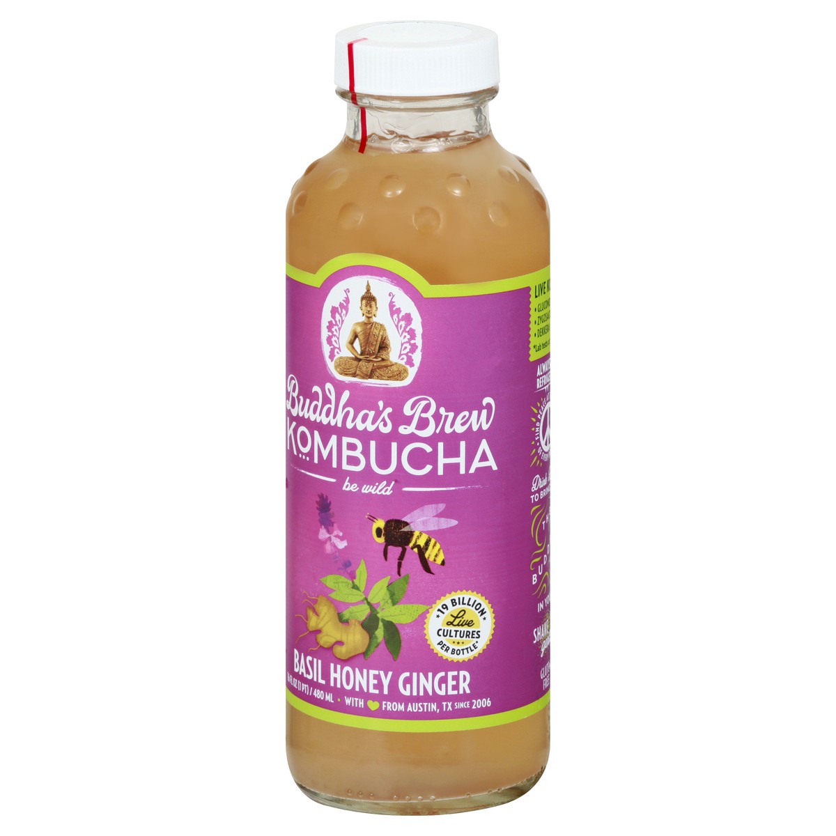 slide 9 of 13, Buddha's Brew Basil Honey Ginger Kombucha - 16 oz, 16 oz