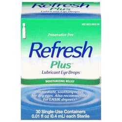 Allergan Refresh Plus Lubricant Eye Drops Preservative-Free Artificial Tears, 30 Single-Use Containers, 0.01 fl oz