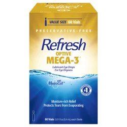 Refresh Optive Mega-3 Lubricant Eye Drops Non-Preserved Tears, 60 Single-Use Containers, 0.01 fl oz (0.4 mL)