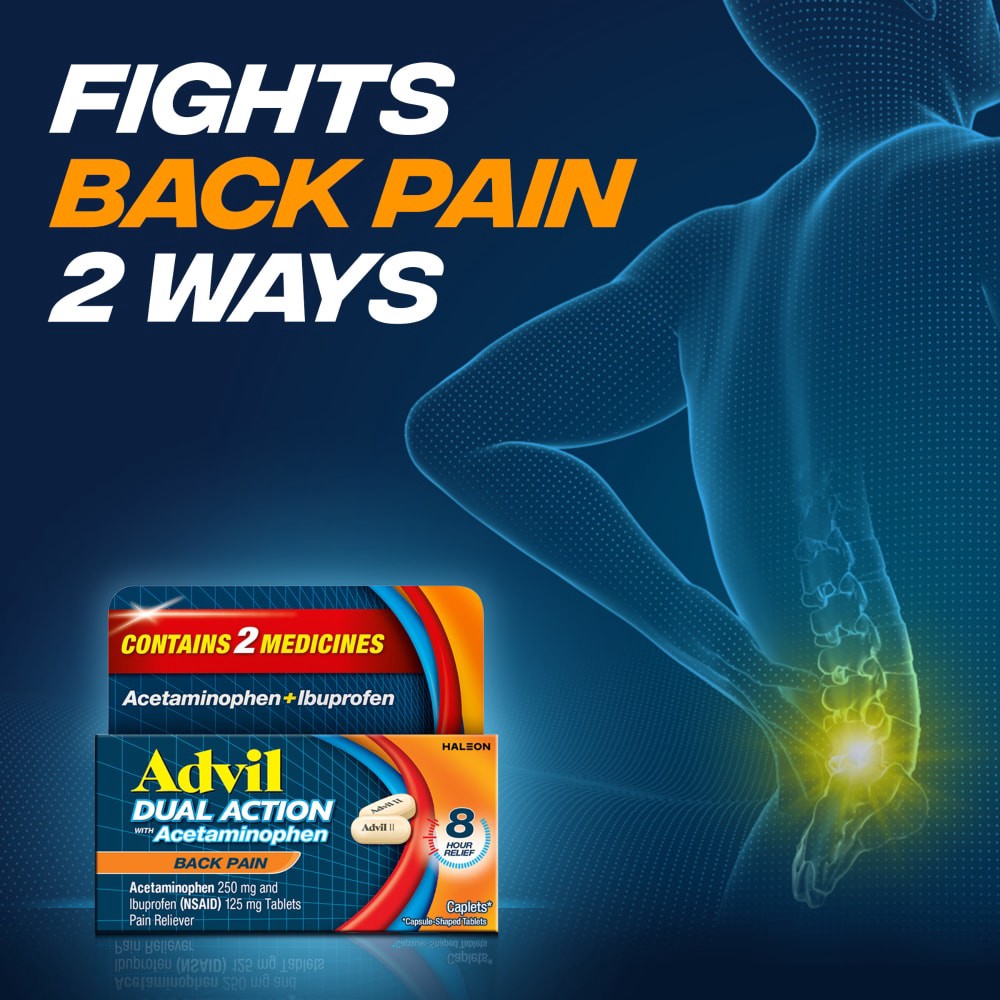 slide 5 of 6, Advil Dual Action Coated Caplets with Acetaminophen, 72 ct