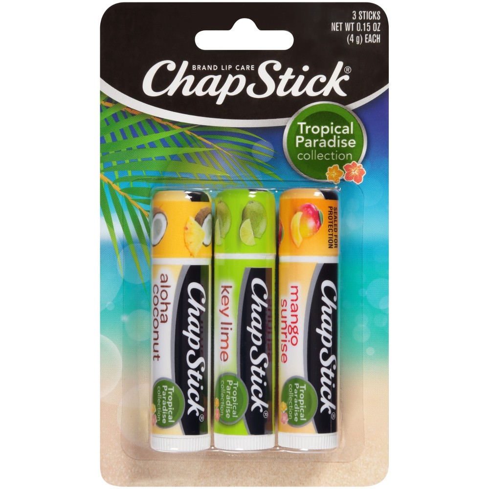 slide 5 of 5, ChapStick Tropical Paradise Lip Balm Tube, Assorted Tropical Flavors, 3 ct