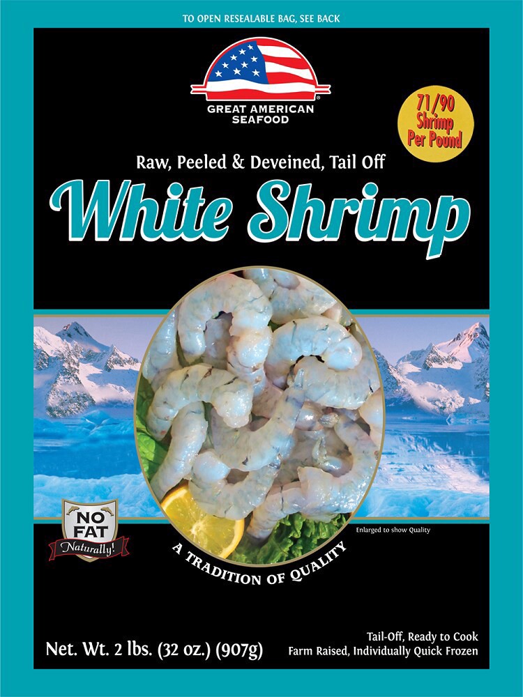 slide 2 of 2, Great American Seafood Raw Peeled & Deveined Tail Off White Shrimp, 2 lb