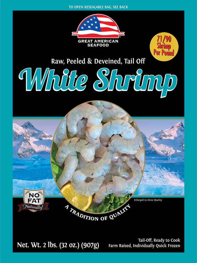 slide 1 of 2, Great American Seafood Raw Peeled & Deveined Tail Off White Shrimp, 2 lb