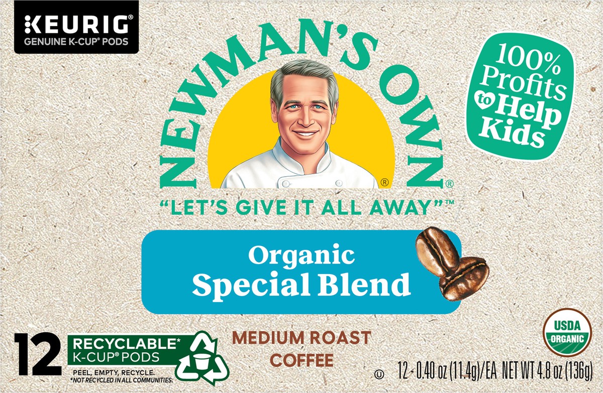 slide 4 of 7, Newman's Own Special Blend Keurig Single-Serve K-Cup Pods, Medium Roast Coffee, 12 Count, 12 ct