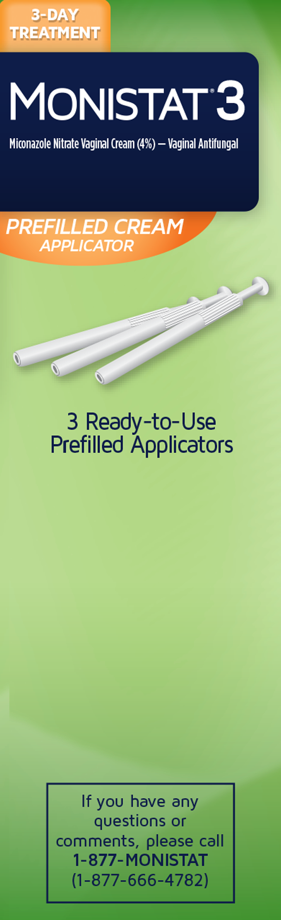 slide 6 of 6, Monistat 3 Day Yeast Infection Treatment for Women, 3 Miconazole Prefilled Cream Applicators, 1 Pack, 1 ct