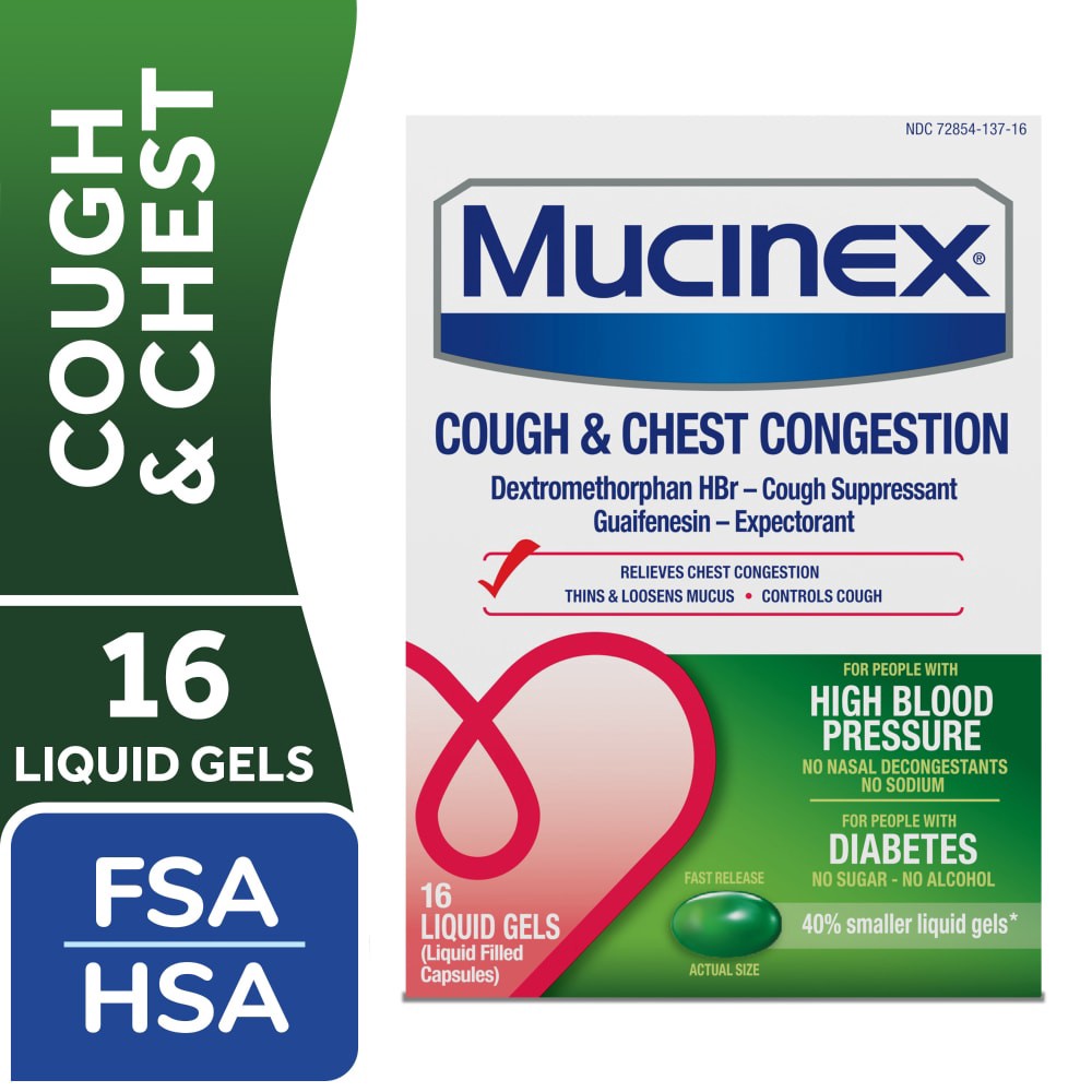 slide 6 of 6, Mucinex Cough & Chest Congestion Liquid Gel, 16 ct