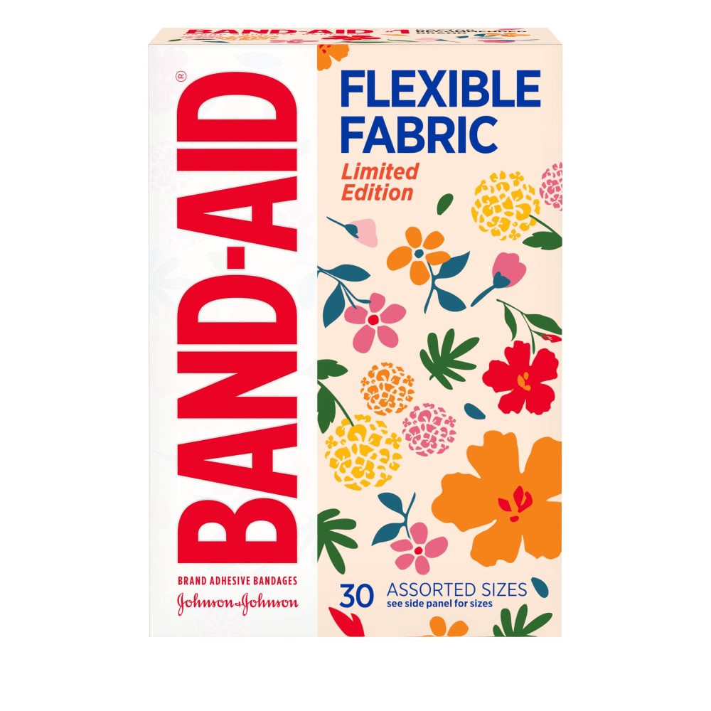 slide 2 of 2, BAND-AID Brand Flexible Fabric Adhesive Bandages, Limited Edition, Wildflower, Assorted Sizes, 30 Count, 30 ct