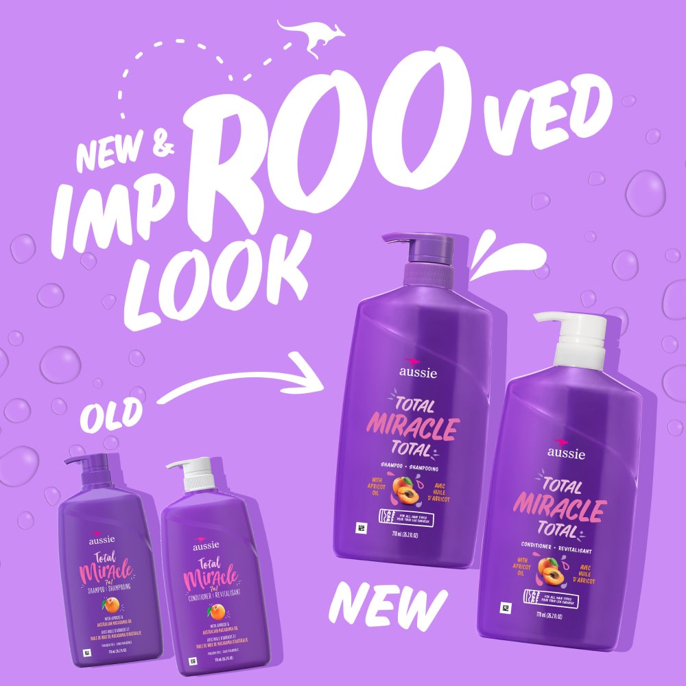 slide 6 of 6, Aussie Total Miracle with Apricot & Macadamia Oil, Paraben Free Shampoo and Conditioner Twin Pack, 1 ct