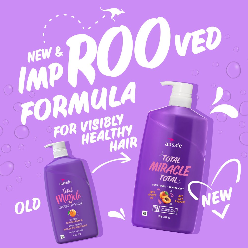 slide 2 of 2, Aussie Total Miracle 7 Benefits Hair Conditioner for Damaged Hair, for All Hair Types, Paraben-Free, 26.2 fl oz 778 ml, 26.2 fl oz