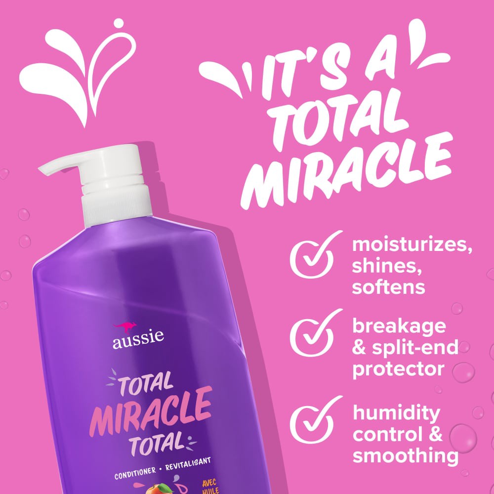 slide 6 of 6, Aussie Total Miracle 7 Benefits Hair Conditioner for Damaged Hair, for All Hair Types, Paraben-Free, 26.2 fl oz 778 ml, 26.2 fl oz