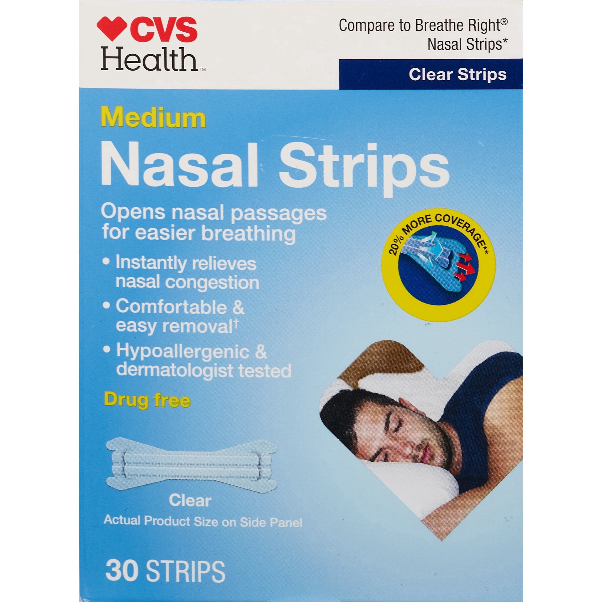 slide 1 of 5, Cvs Medium Nasal Strips, Clear, 30 Ct, 30 ct