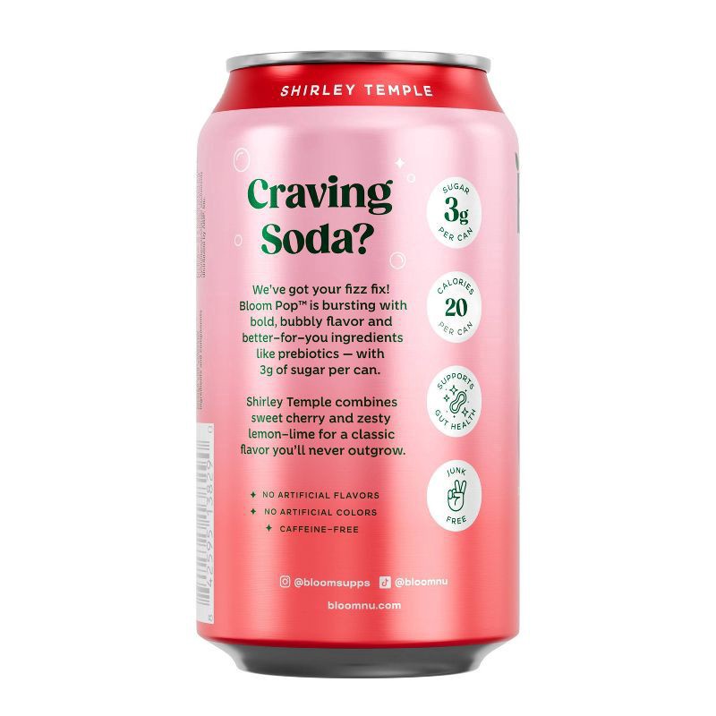 slide 2 of 8, Bloom Pop Caffeine-Free Prebiotic Shirley Temple Soda 12 fl oz, 12 fl oz