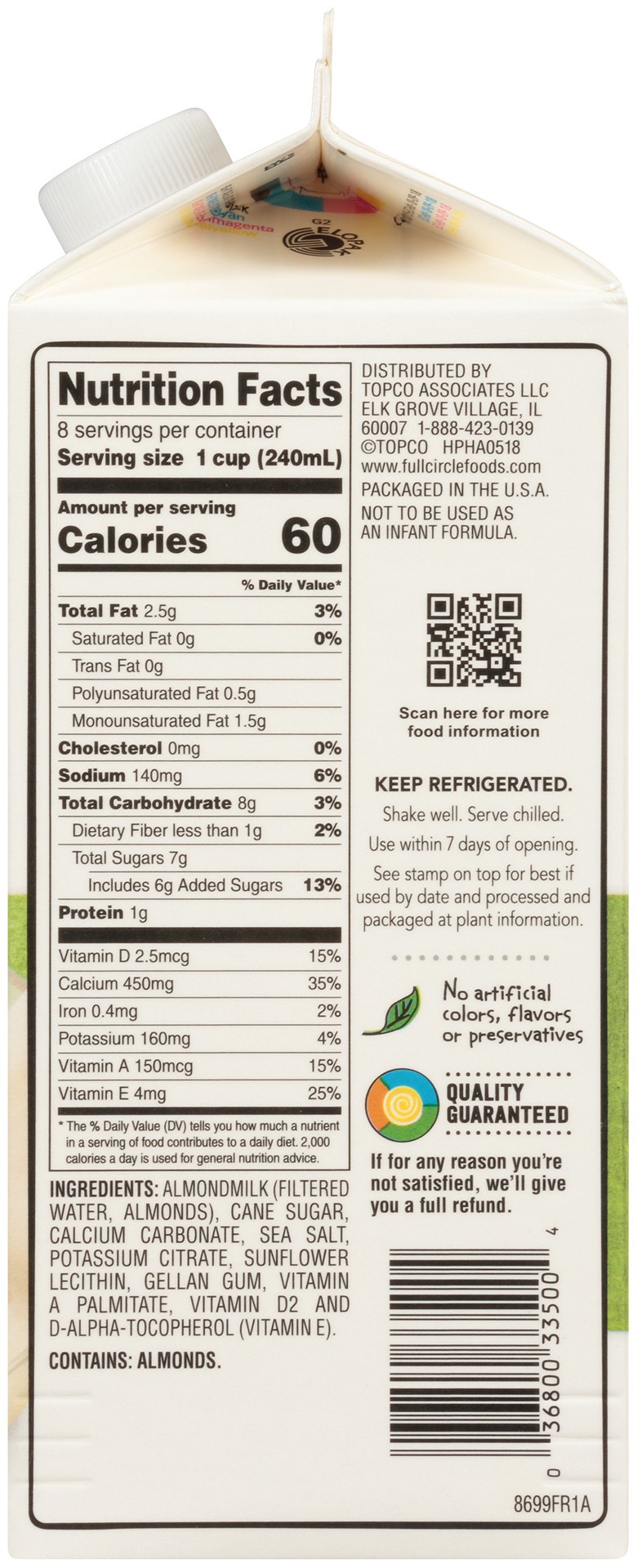 slide 2 of 6, Full Circle Market Non-Dairy Original Almond Beverage 64 fl oz, 64 fl oz