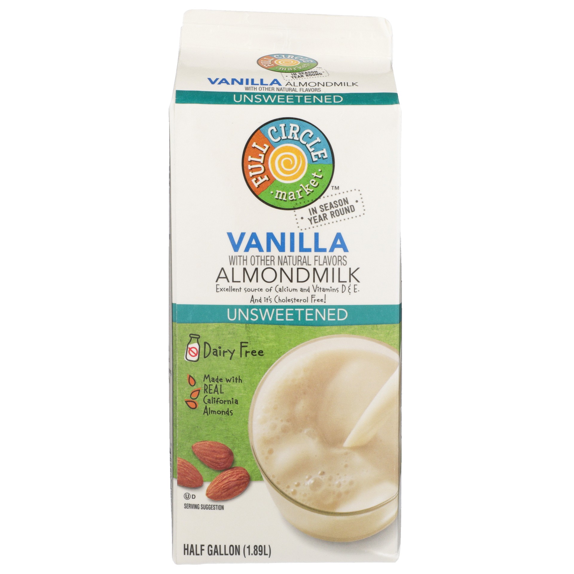 slide 3 of 6, Full Circle Market Unsweetened Non-Dairy Vanilla Almond Beverage 64 fl oz, 64 fl oz