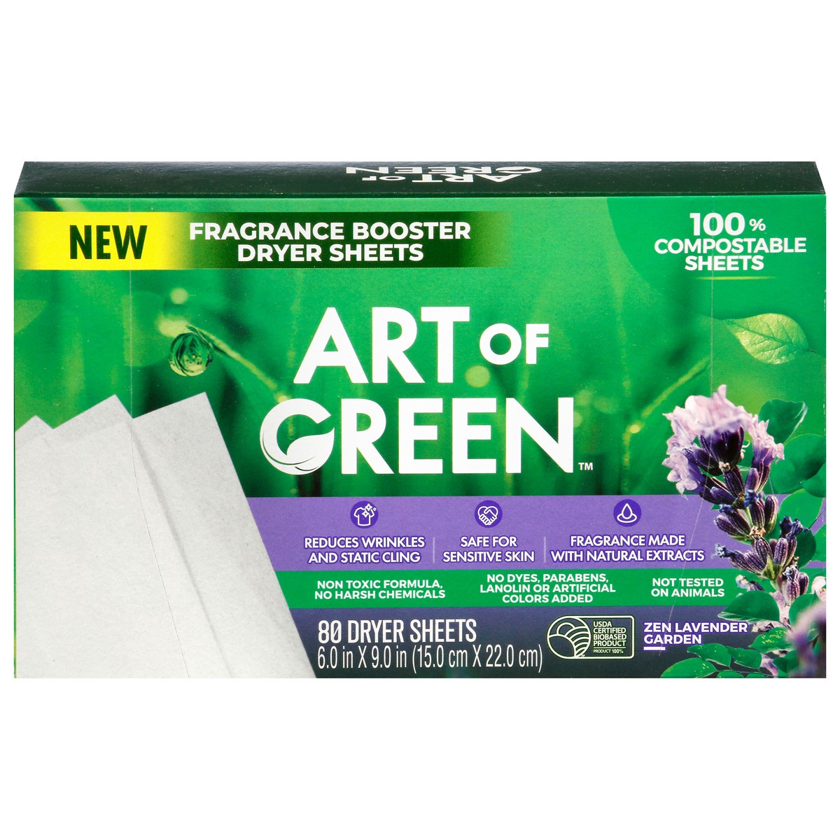 slide 1 of 10, Art of Green Fragrance Booster Zen Lavender Garden Dryer Sheets 80 ea, 80 ct