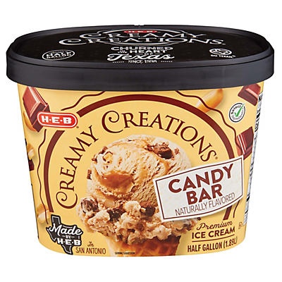 slide 1 of 1, H-E-B Select Ingredients&nbsp;Creamy Creations Candy Bar Ice Cream&nbsp;, 1/2 gal