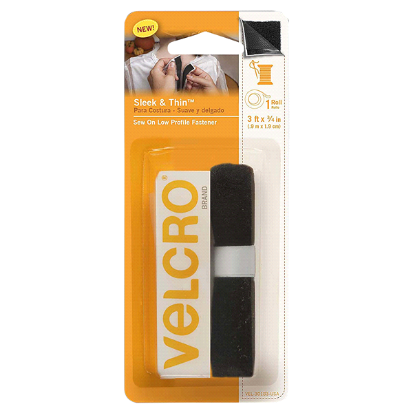 slide 1 of 1, VELCRO Brand Sleek and Thin for Fabrics x Tape, Black, 3 ft