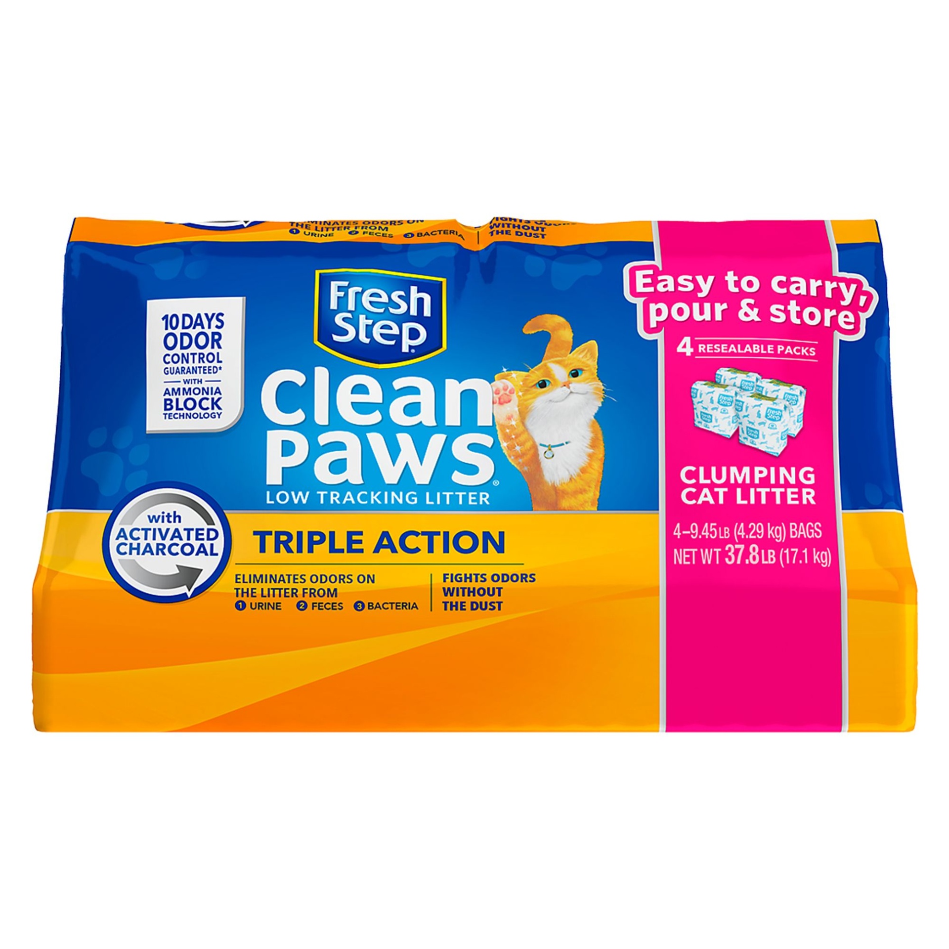slide 1 of 1, Fresh Step Clean Paws Triple Action Cat Litter - Clumping, Scented, 38 lb