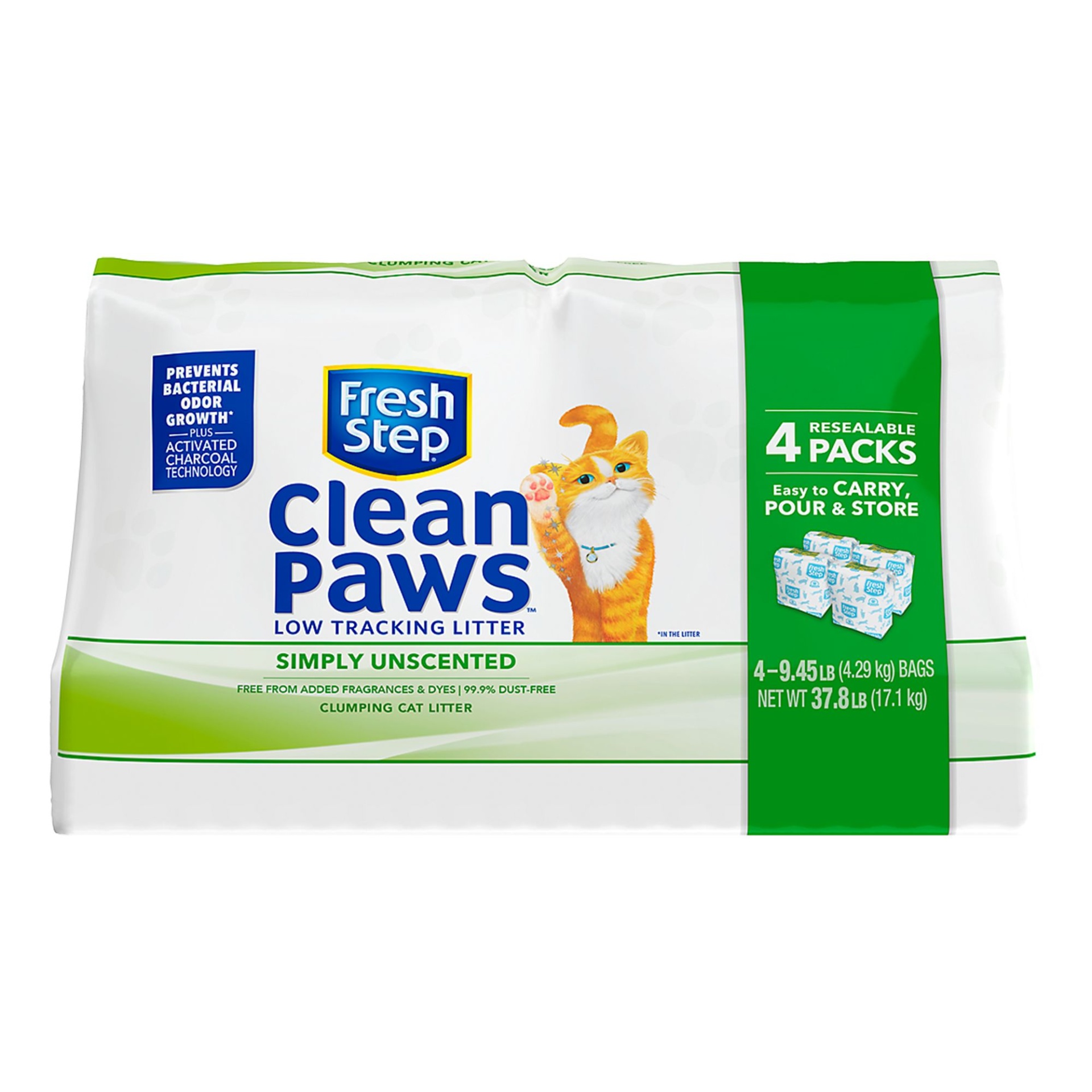 Fresh Step Clean Paws Cat Litter - Multi-Cat, Clumping, Unscented 38 lb