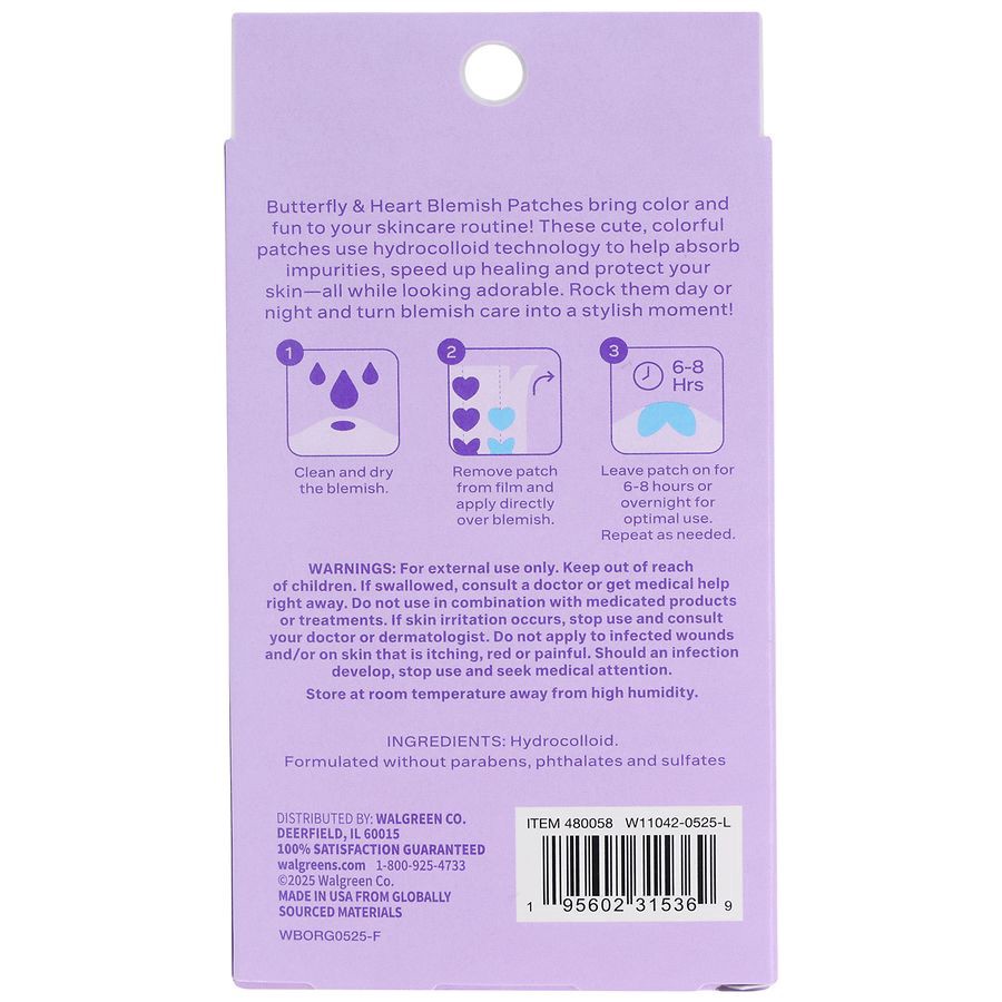 slide 4 of 5, Ology Butterfly & Heart Blemish Patches, 36 ct