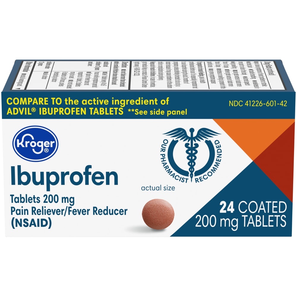 slide 1 of 1, Kroger Ibuprofen Pain Reliever/Fever Reducer Coated Tablets 200Mg, 24 ct