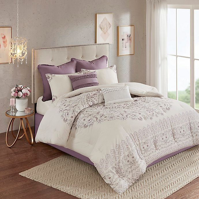 slide 1 of 19, Madison Park Elise Reversible Full/Queen Duvet Cover Set - Purple, 1 ct