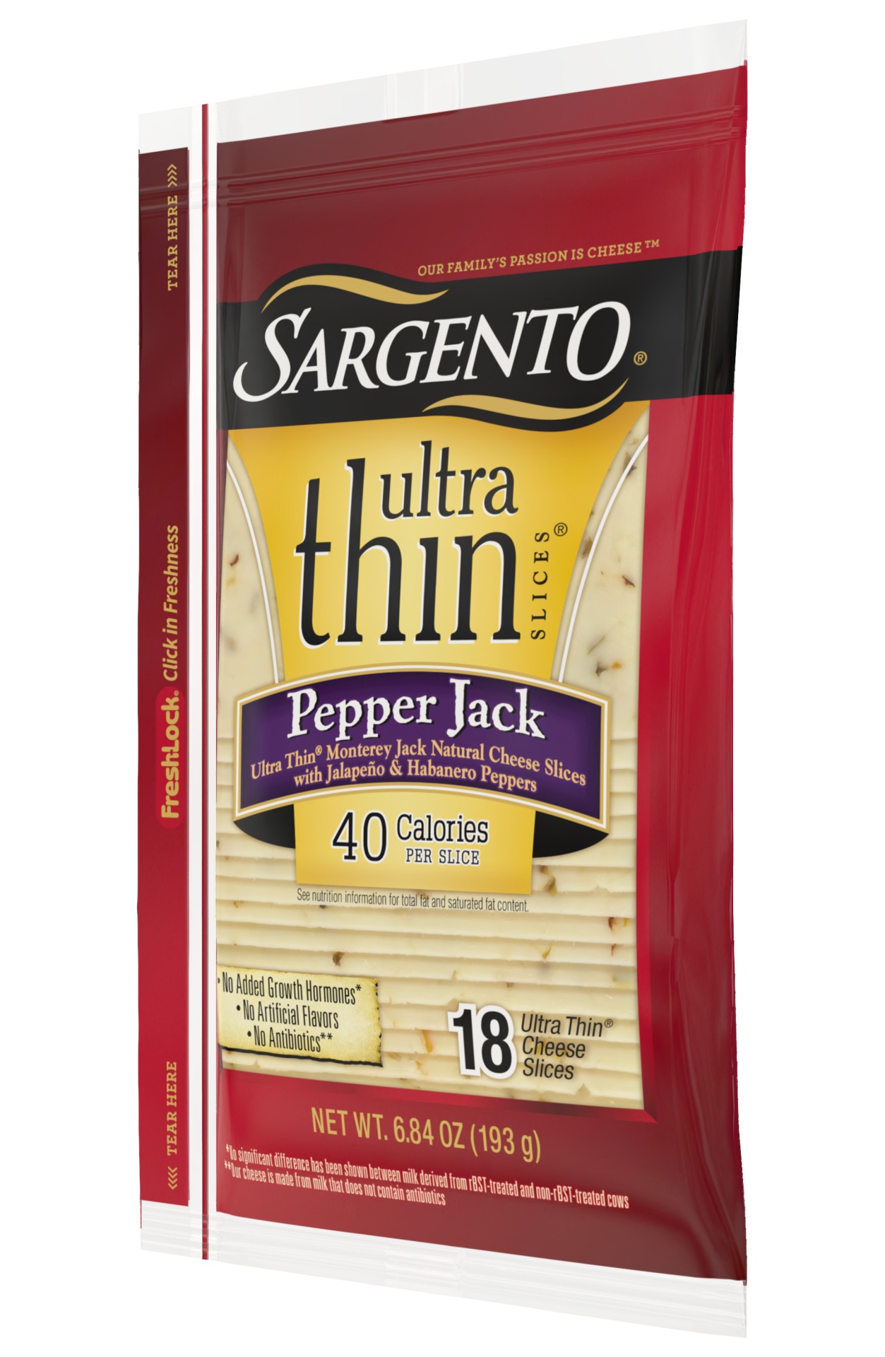 slide 4 of 7, Sargento Pepper Jack Natural Cheese Ultra Thin Slices, 6.84 oz., 18 slices, 6.84 oz