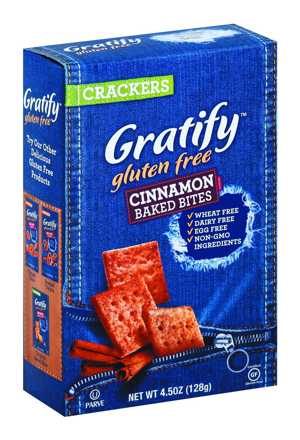 slide 1 of 4, Gratify Cinnamon Baked Bites Crackers, 4.5 oz