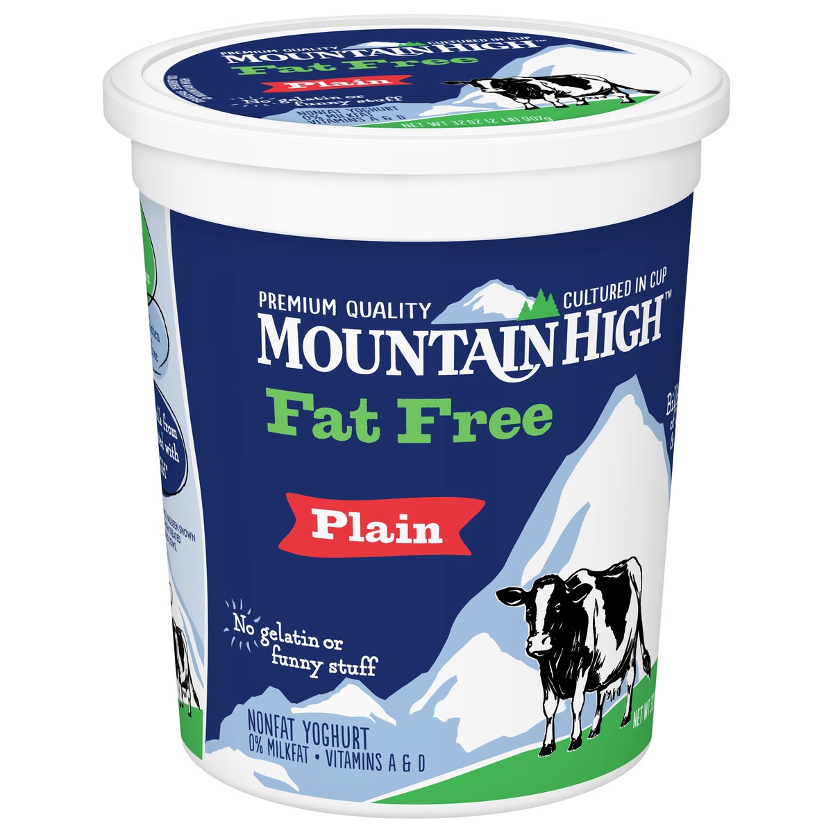 slide 9 of 9, Mountain High, Fat Free Yogurt, Plain, Gluten Free Snacks, 32 OZ Yogurt Container, 32 oz
