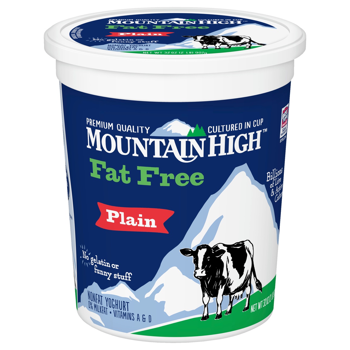 slide 1 of 1, Mountain High, Fat Free Yogurt, Plain, Gluten Free Snacks, 32 OZ Yogurt Container, 32 oz