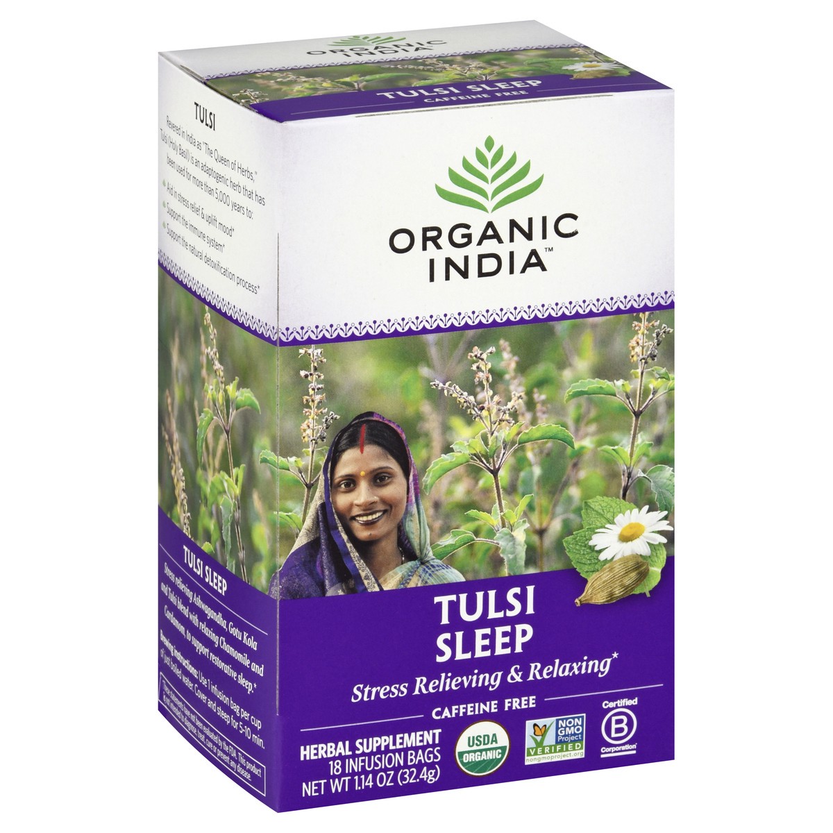 slide 2 of 9, Organic India Caffeine Free Infusion Bags Tulsi Sleep Herbal Supplement 18 ea, 