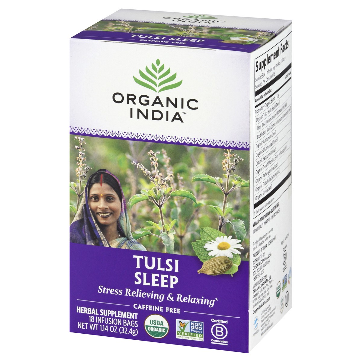 slide 3 of 9, Organic India Caffeine Free Infusion Bags Tulsi Sleep Herbal Supplement 18 ea, 