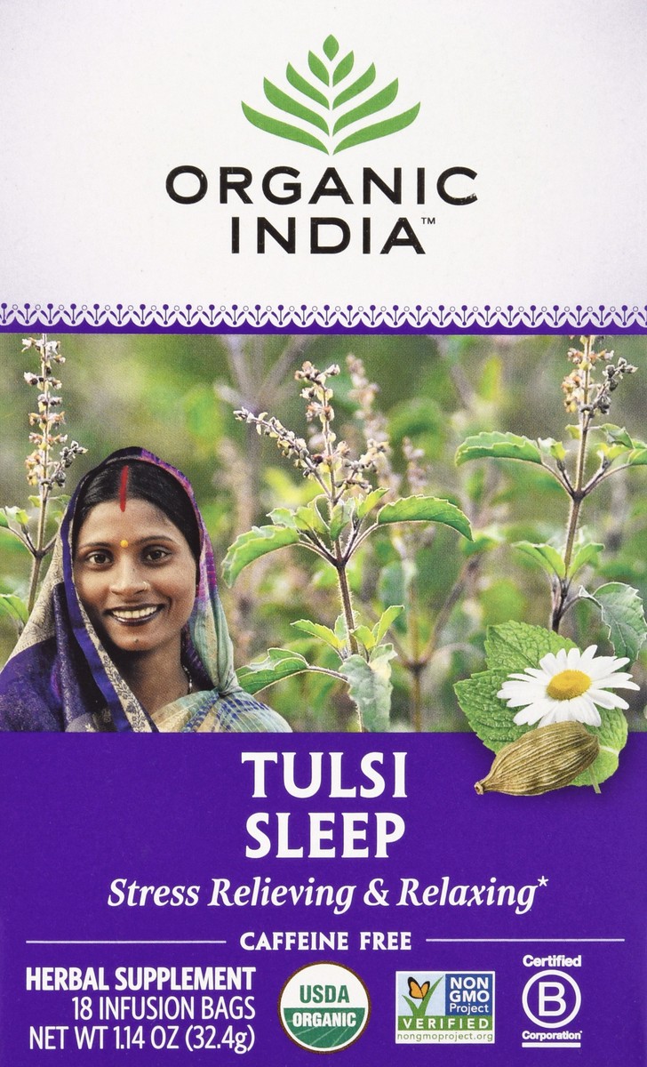 slide 6 of 9, Organic India Caffeine Free Infusion Bags Tulsi Sleep Herbal Supplement 18 ea, 