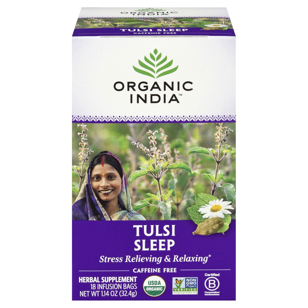 slide 1 of 9, Organic India Caffeine Free Infusion Bags Tulsi Sleep Herbal Supplement 18 ea, 