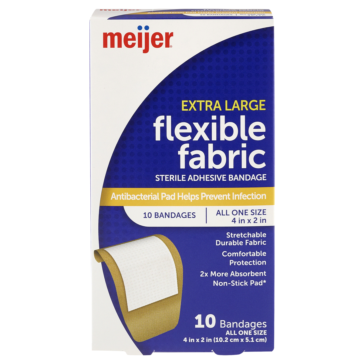 slide 1 of 9, Meijer Flexible Fabric Adhesive Bandages, Antibacterial, XL, 10 ct