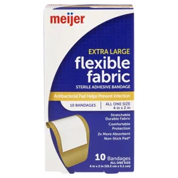 Meijer Flexible Fabric Adhesive Bandages, Antibacterial, Xl, 10 Count