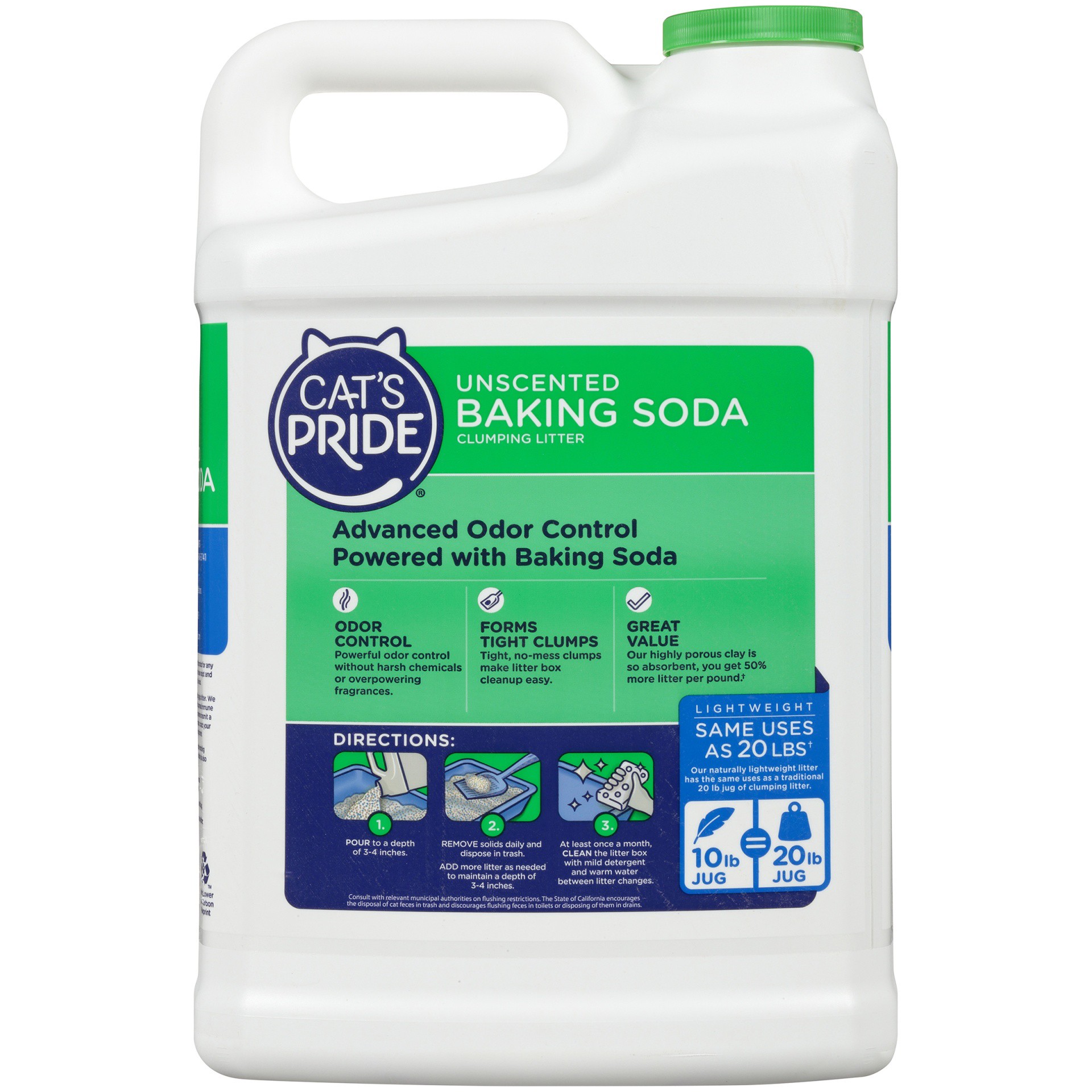 slide 2 of 7, Cat's Pride Baking Soda Advanced Odor Control Unscented Multi-Cat Clumping Litter, 10 lb