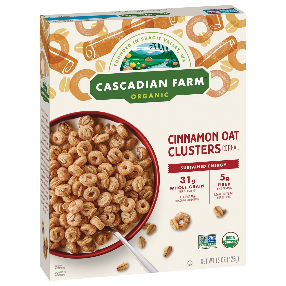slide 13 of 14, Cascadian Farm Organic Cinnamon Oat Clusters Cereal, Made with Whole Grain, Non-GMO, 15 oz, 15 oz