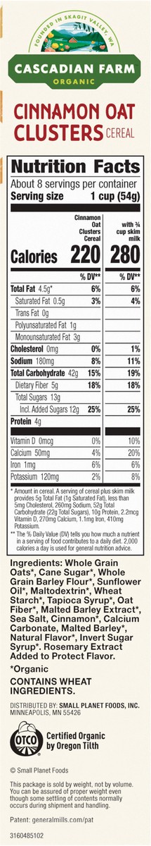 slide 9 of 14, Cascadian Farm Organic Cinnamon Oat Clusters Cereal, Made with Whole Grain, Non-GMO, 15 oz, 15 oz
