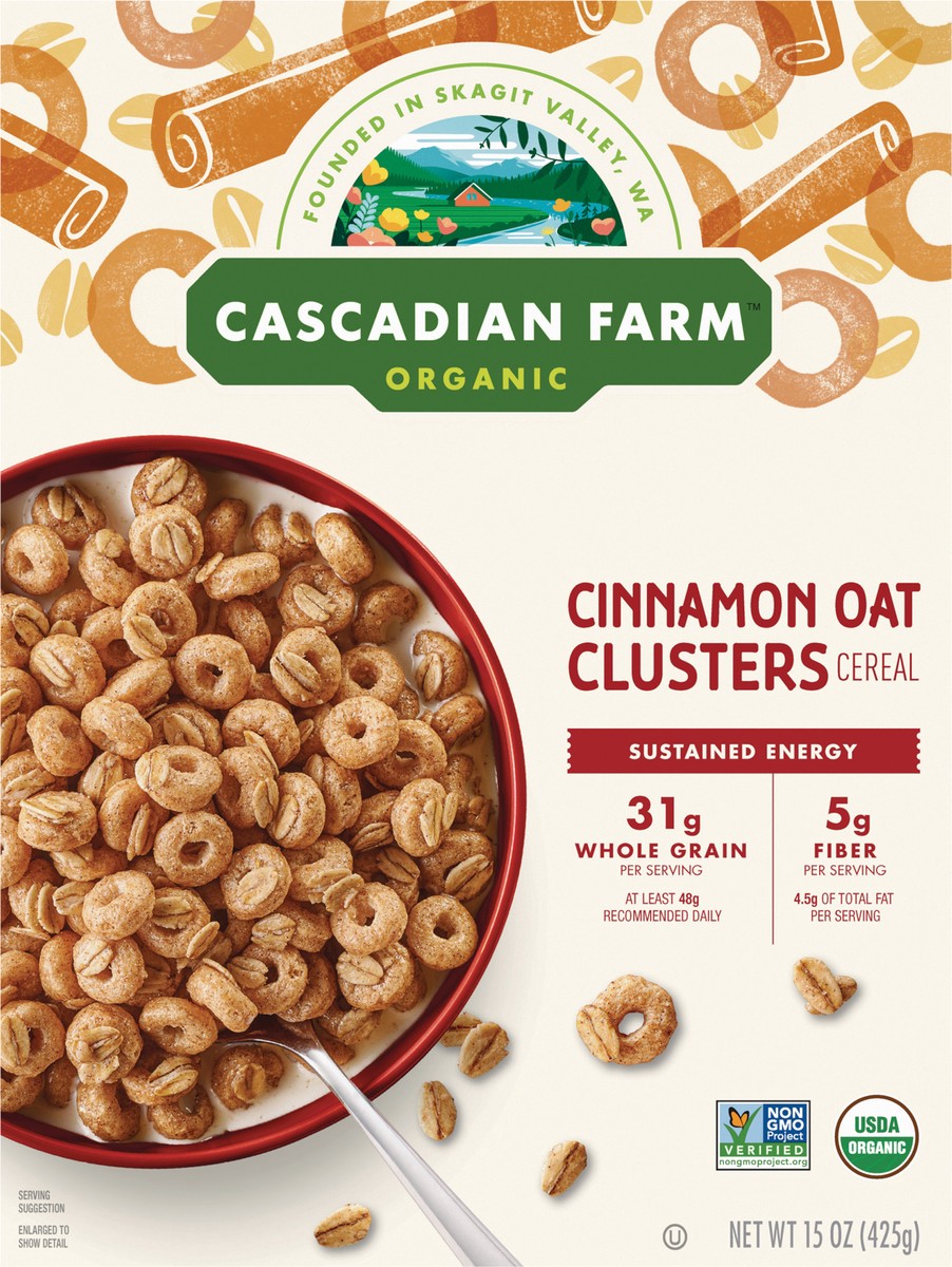 slide 5 of 14, Cascadian Farm Organic Cinnamon Oat Clusters Cereal, Made with Whole Grain, Non-GMO, 15 oz, 15 oz