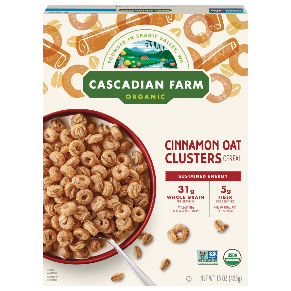 slide 2 of 14, Cascadian Farm Organic Cinnamon Oat Clusters Cereal, Made with Whole Grain, Non-GMO, 15 oz, 15 oz