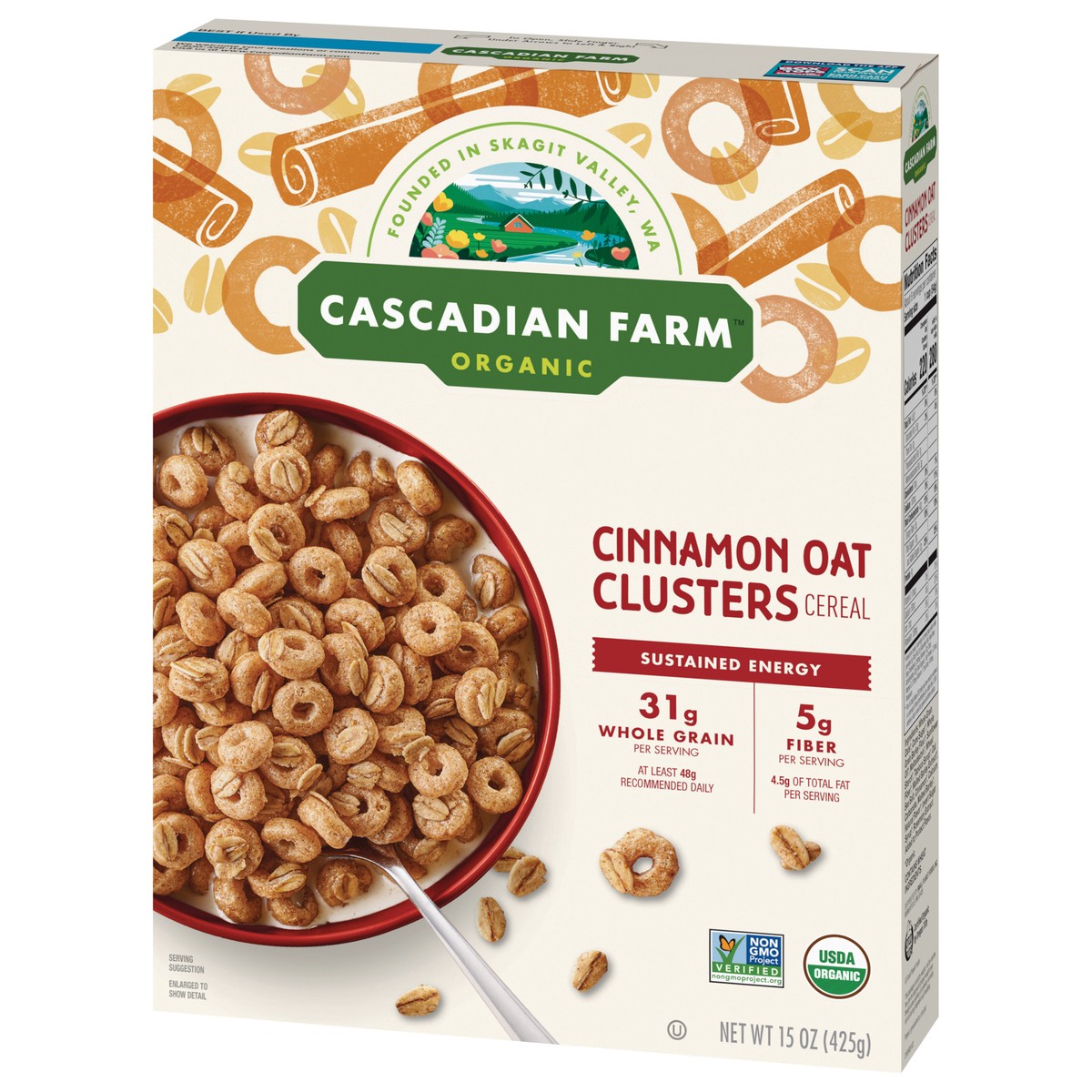 slide 12 of 14, Cascadian Farm Organic Cinnamon Oat Clusters Cereal, Made with Whole Grain, Non-GMO, 15 oz, 15 oz